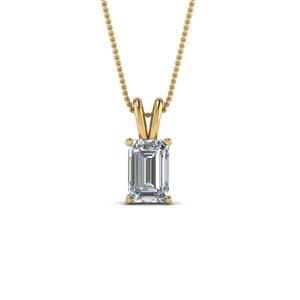 1 ct emerald cut single diamond pendant in FDPD8469EM1.0CTANGLE2 NL YG