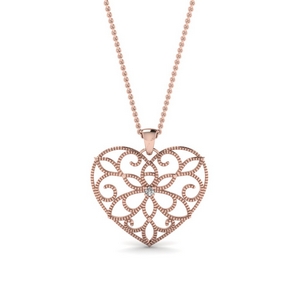 White Gold and Rose Gold Dangling Hearts Pendant 14K Yellow Gold