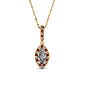 marquise halo diamond pendant with ruby in FDPD85656MQGRUDR NL YG
