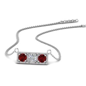 3 Stone Bar Ruby Necklace