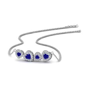 Heart Sapphire Halo Necklace