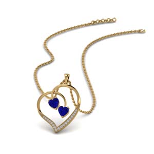 dual sapphire heart diamond pendant in FDPD8875GSABL NL YG