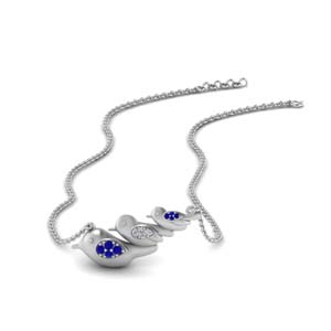 three bird diamond necklace for mom with sapphire in FDPD8907GSABL NL WG