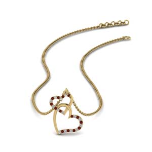 Ruby Interlocked Two Heart Necklace