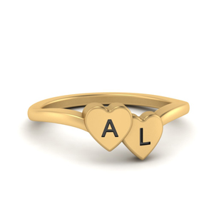 Double Heart Initial Ring