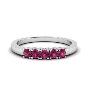 5 Stone Pink Sapphire Wedding Band In 14K White Gold | Fascinating Diamonds