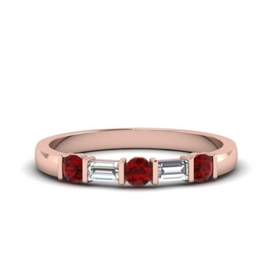 round and baguette diamond band with ruby in 14K rose gold FDWB1912BGRUDR NL RG