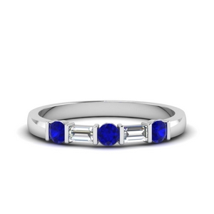 round and baguette diamond band with blue sapphire in 18K white gold FDWB1912BGSABL NL WG