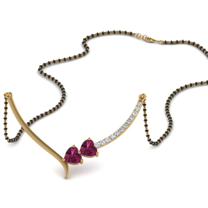 Pink Sapphire Heart Simple Mangalsutra Beads