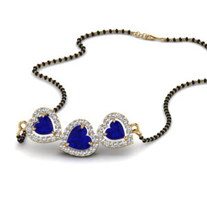 Blue Sapphire Heart 3 Stone Mangalsutra Necklace