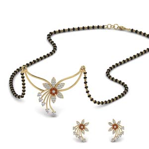Flower Design Mangalsutra With Earring Set